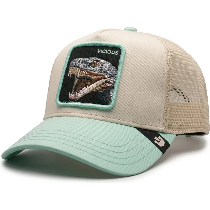 casquette-trucker-beige-et-verte-serpent-gummy-vicious-the-farm-goorin-bros