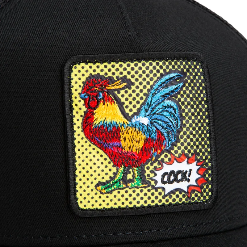 casquette-trucker-noire-coq-cock-rooster-pop-art-2-the-farm-goorin-bros