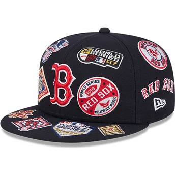 Petten plat marineblauw fitted 59FIFTY All Over van Boston Red Sox MLB van New Era