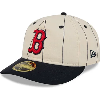 Petten gebogen beige fitted 59FIFTY Retro Crown Linen van Boston Red Sox MLB van New Era