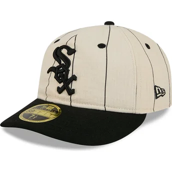 Petten plat beige aangepast 59FIFTY Retro Crown Linen van Chicago White Sox MLB van New Era
