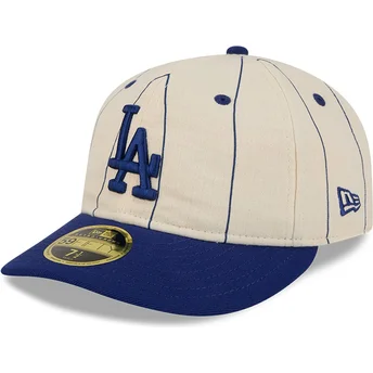 Petten gebogen beige fitted 59FIFTY Retro Crown Linen van Los Angeles Dodgers MLB van New Era