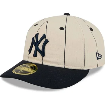 Cappellino curvo beige regolabile 59FIFTY Retro Crown Linen dei New York Yankees MLB di New Era