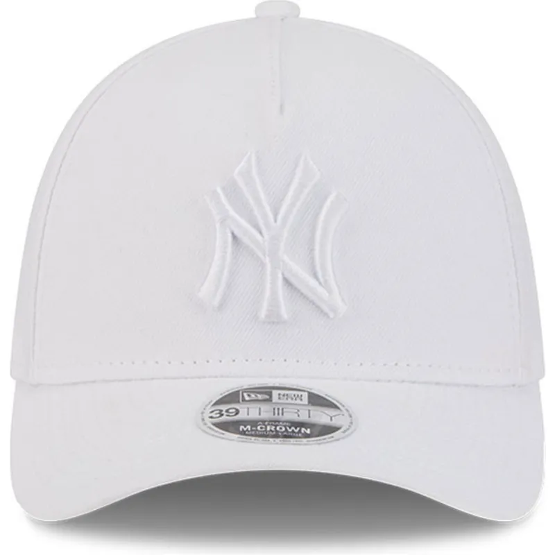 hvid-buet-kasket-justerbar-med-hvidt-logo-39thirty-m-crown-a-frame-fra-new-york-yankees-mlb-fra-new-era