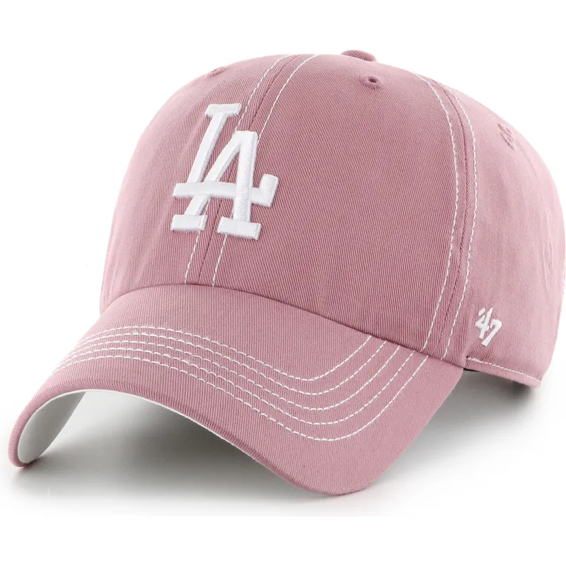 casquette-courbee-rose-ajustable-clean-up-contrast-stitch-los-angeles-dodgers-mlb-47-brand