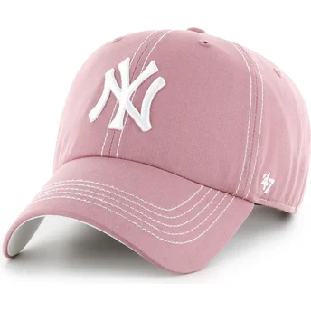 Lyserød justerbar buet kasket Clean Up Contrast Stitch fra New York Yankees MLB fra 47 Brand