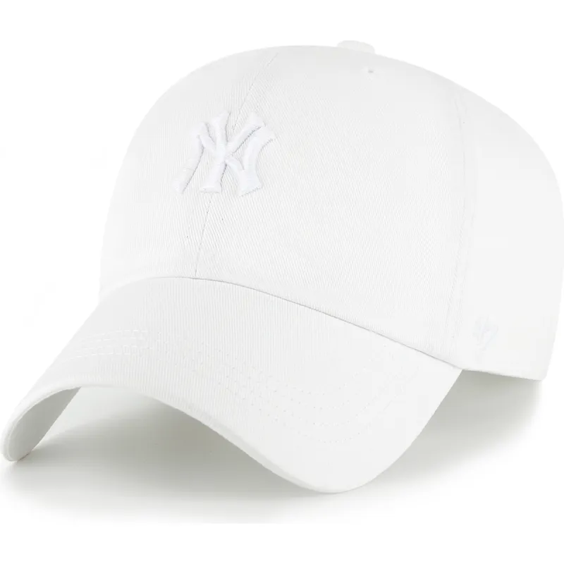 hvid-justerbar-curved-kasket-med-hvidt-logo-clean-up-contemporary-two-tone-fra-new-york-yankees-mlb-fra-47-brand