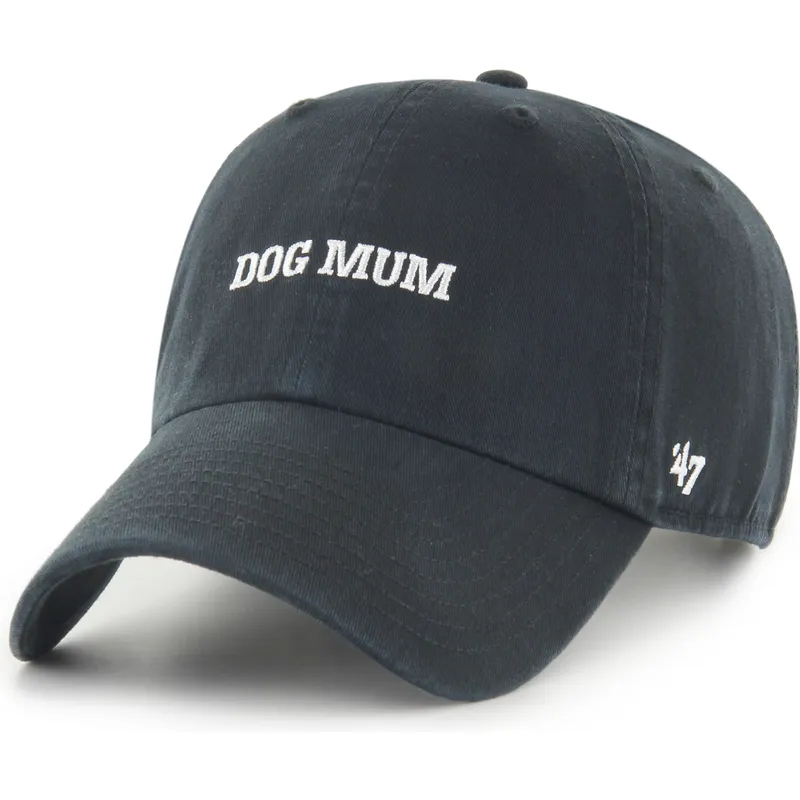cappellino-curvo-nero-regolabile-dog-mum-phrase-clean-up-base-runner-icon-di-47-brand