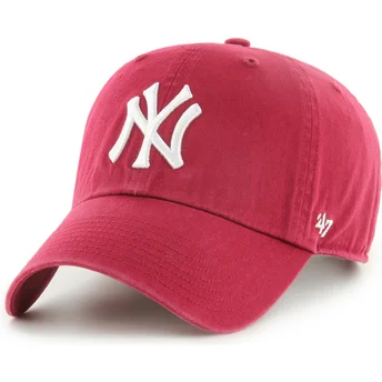 47 Brand Curved Brim Clean Up New York Yankees MLB Dark Red Adjustable Cap