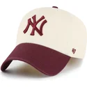 casquette-courbee-beige-et-grenat-ajustable-clean-up-two-tone-no-loop-label-new-york-yankees-mlb-47-brand