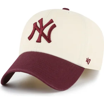 Cappellino curvo beige e granata regolabile Clean Up Two Tone No Loop Label dei New York Yankees MLB di 47 Brand
