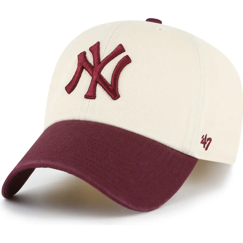 casquette-courbee-beige-et-grenat-ajustable-clean-up-two-tone-no-loop-label-new-york-yankees-mlb-47-brand