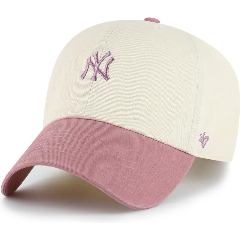 casquette-courbee-beige-et-rose-ajustable-clean-up-base-runner-two-tone-new-york-yankees-mlb-47-brand