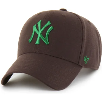 Brun kurvad snapback-keps med grönt MVP-logotyp från New York Yankees MLB av 47 Brand