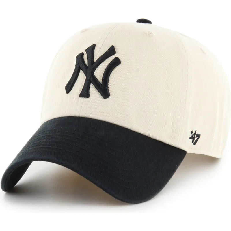 cappellino-curvo-beige-e-nero-regolabile-clean-up-two-tone-no-loop-label-dei-new-york-yankees-mlb-di-47-brand