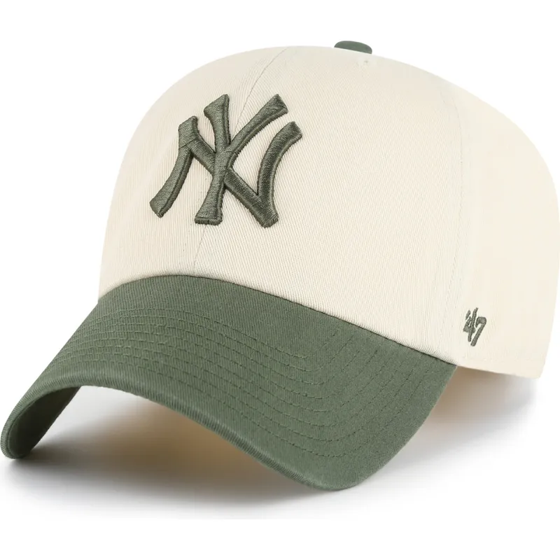 bezowo-zielona-regulowana-czapka-z-daszkiem-clean-up-two-tone-no-loop-label-new-york-yankees-mlb-od-47-brand