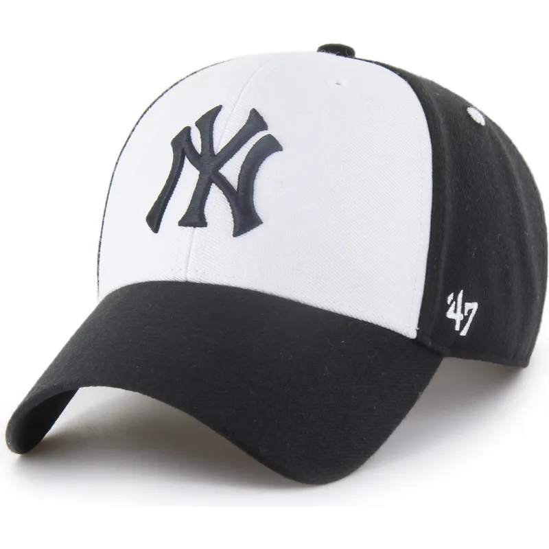 schwarze-und-weisse-gebogene-snapback-kappe-mvp-replica-sure-shot-der-new-york-yankees-mlb-von-47-brand