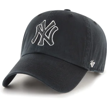 Petten gebogen zwart verstelbare band Clean Up No Loop Label van New York Yankees MLB van 47 Brand