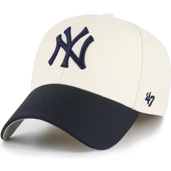47 Brand Curved Brim MVP Two Tone New York Yankees MLB Beige and Navy Blue Adjustable Cap