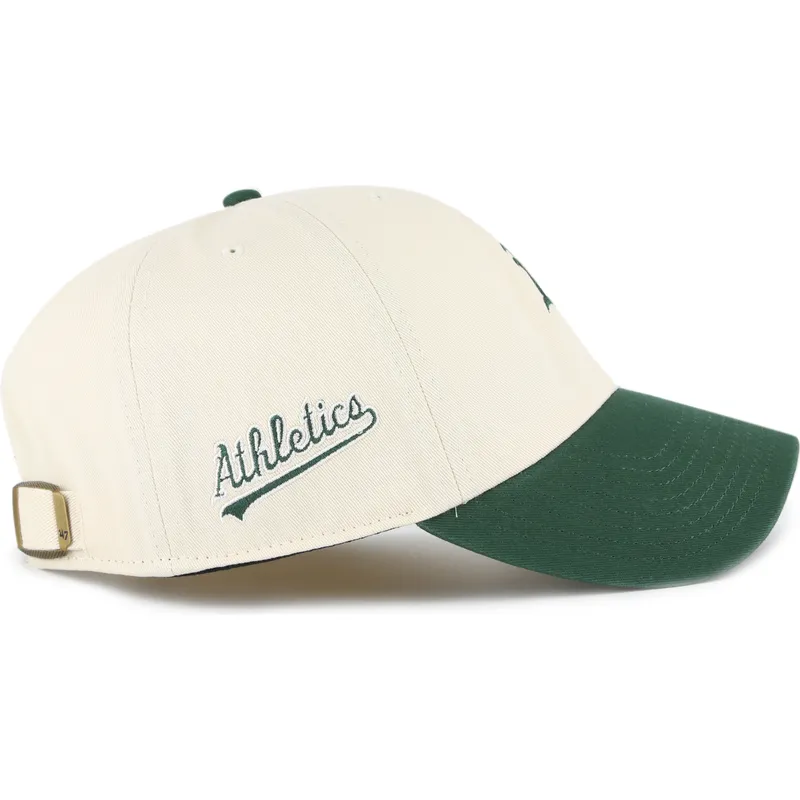 47-brand-curved-brim-clean-up-base-runner-sure-shot-two-tone-mlb-beige-and-green-adjustable-cap