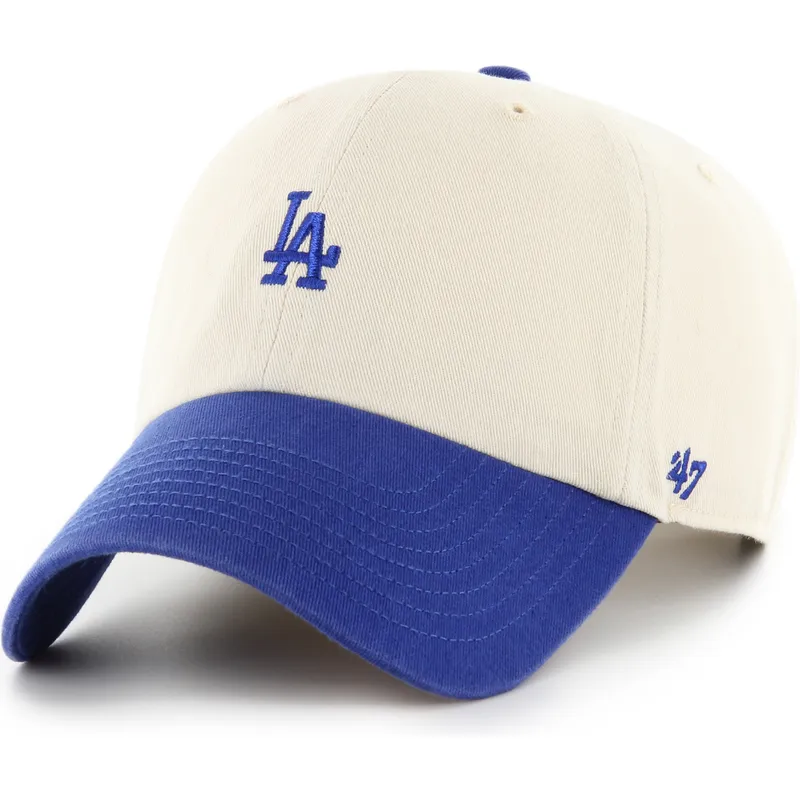 cappellino-curvo-beige-e-blu-regolabile-clean-up-base-runner-sure-shot-two-tone-dei-los-angeles-dodgers-mlb-di-47-brand
