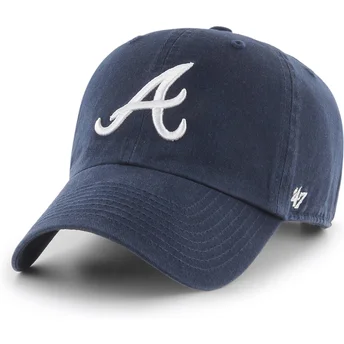 47 Brand Curved Brim Clean Up Atlanta Braves MLB Navy Blue Adjustable Cap