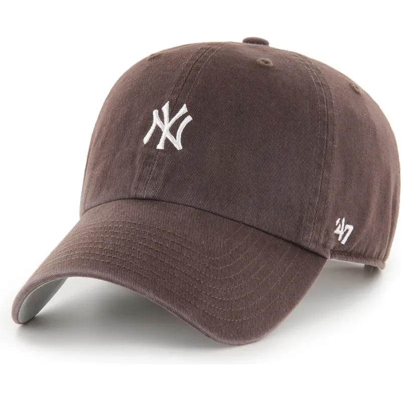 cappellino-curvo-marrone-regolabile-clean-up-base-runner-mini-logo-dei-new-york-yankees-mlb-di-47-brand