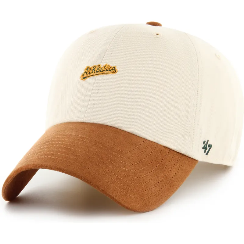 bojd-keps-beige-och-brun-justerbar-clean-up-mini-script-suede-visor-av-oakland-athletics-mlb-fran-47-brand