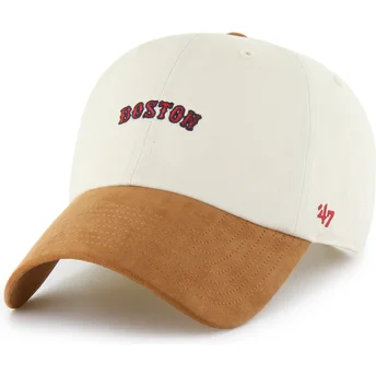 Böjd keps beige och brun justerbar Clean Up Mini Script Suede Visor av Boston Red Sox MLB från 47 Brand