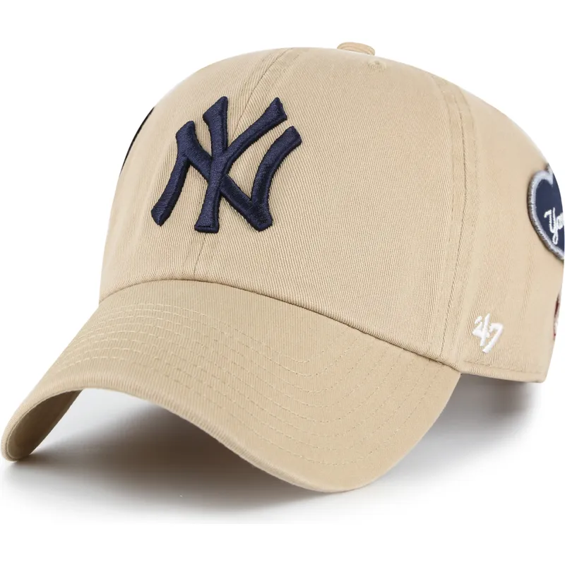 47-brand-curved-brim-clean-up-badges-new-york-yankees-mlb-khaki-adjustable-cap