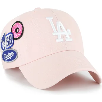 Lyserød justerbar curved kasket Clean Up Badges fra Los Angeles Dodgers MLB fra 47 Brand