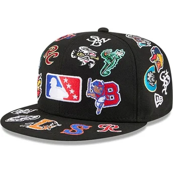 Cappello piatto nero aderente 59FIFTY All Over di MiLB di New Era