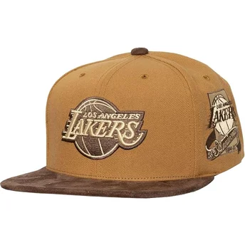 Brun justerbar flat keps Coffee Strapback från Los Angeles Lakers NBA av Mitchell & Ness