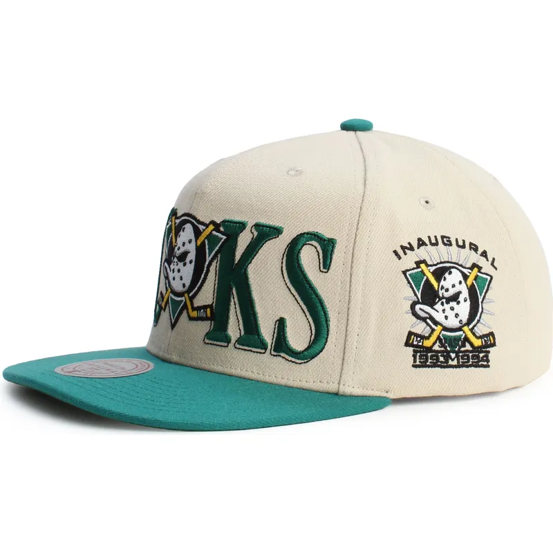 cappello-piatto-verde-e-beige-snapback-across-the-board-di-anaheim-ducks-nhl-di-mitchell-ness
