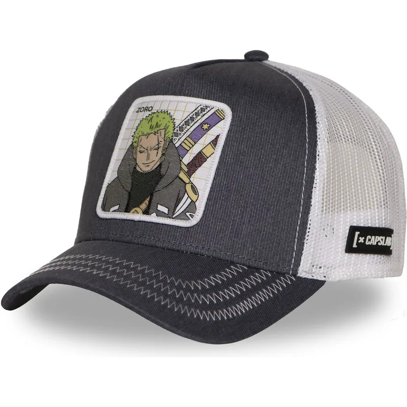 trucker-cap-grau-und-weiss-roronoa-zoro-op7-zorb-one-piece-von-capslab