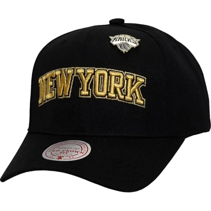 petten-gebogen-zwart-snapback-pinned-gold-pro-van-new-york-knicks-nba-van-mitchell-ness