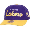 mitchell-ness-curved-brim-team-script-20-pro-los-angeles-lakers-nba-purple-and-yellow-snapback-cap