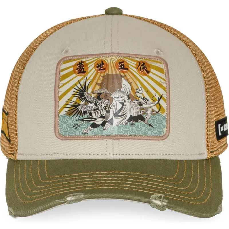 cappellino-trucker-beige-e-verde-kfp-dra-kung-fu-panda-di-capslab