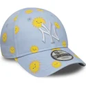 petten-gebogen-blauw-verstelbaar-voor-kinderen-9forty-summer-all-over-print-van-new-york-yankees-mlb-van-new-era