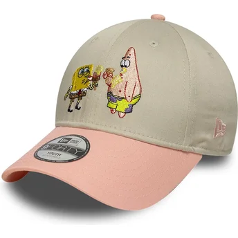 Petten gebogen meerkleurig snapback voor kinderen 9FORTY van SpongeBob en Patrick Ster van New Era