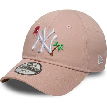Gebogene rosa verstellbare Kappe für Kinder 9FORTY Summer Icon von New York Yankees MLB von New Era