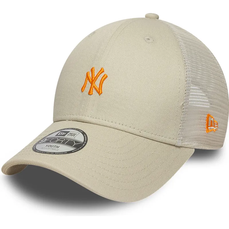 beige-justerbar-trucker-keps-med-orange-logotyp-for-barn-9forty-homefield-new-york-yankees-mlb-fran-new-era
