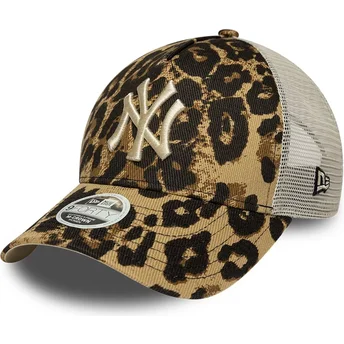 Petten gebogen luipaard snapback 9FORTY M-Crown A Frame Leopard van New York Yankees MLB van New Era