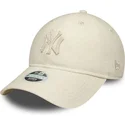 new-era-curved-brim-women-9twenty-midi-linen-new-york-yankees-mlb-beige-adjustable-cap-with-beige-logo