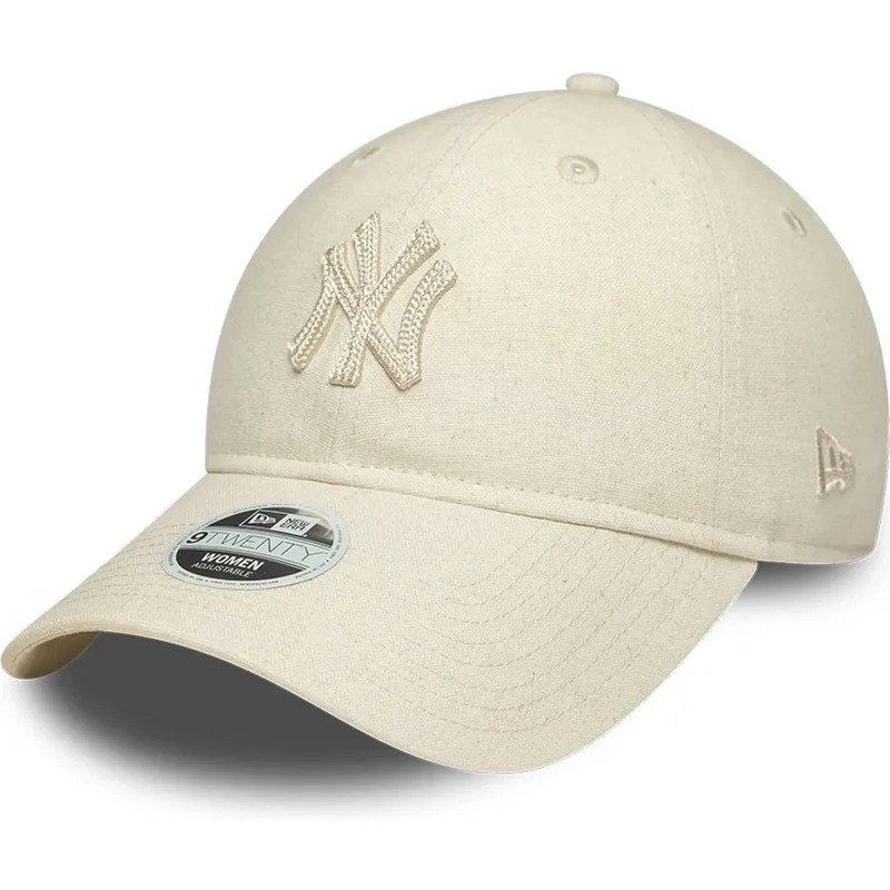 cappellino-curvo-beige-regolabile-con-logo-beige-da-donna-9twenty-midi-linen-dei-new-york-yankees-mlb-di-new-era
