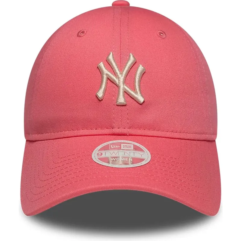 cappellino-curvo-rosa-regolabile-con-logo-beige-da-donna-9twenty-league-essential-midi-dei-new-york-yankees-mlb-di-new-era