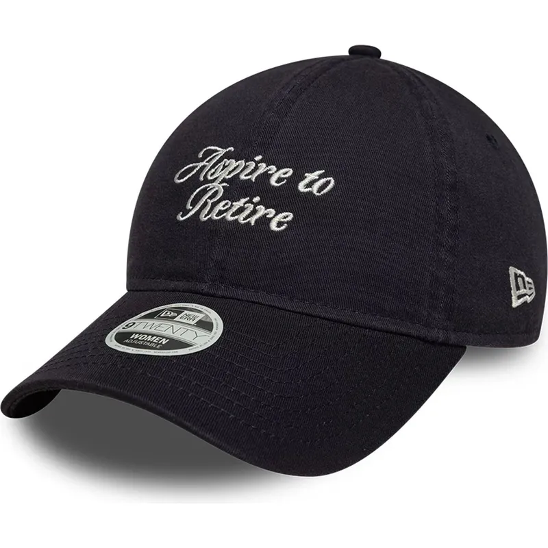 marineblaue-gebogene-verstellbare-damenkappe-9twenty-aspire-to-retire-slogan-von-new-era