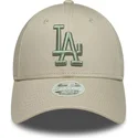 new-era-curved-brim-women-green-logo-9forty-league-essential-los-angeles-dodgers-mlb-beige-adjustable-cap