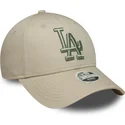 cappellino-curvo-beige-regolabile-con-logo-verde-da-donna-9forty-league-essential-dei-los-angeles-dodgers-mlb-di-new-era