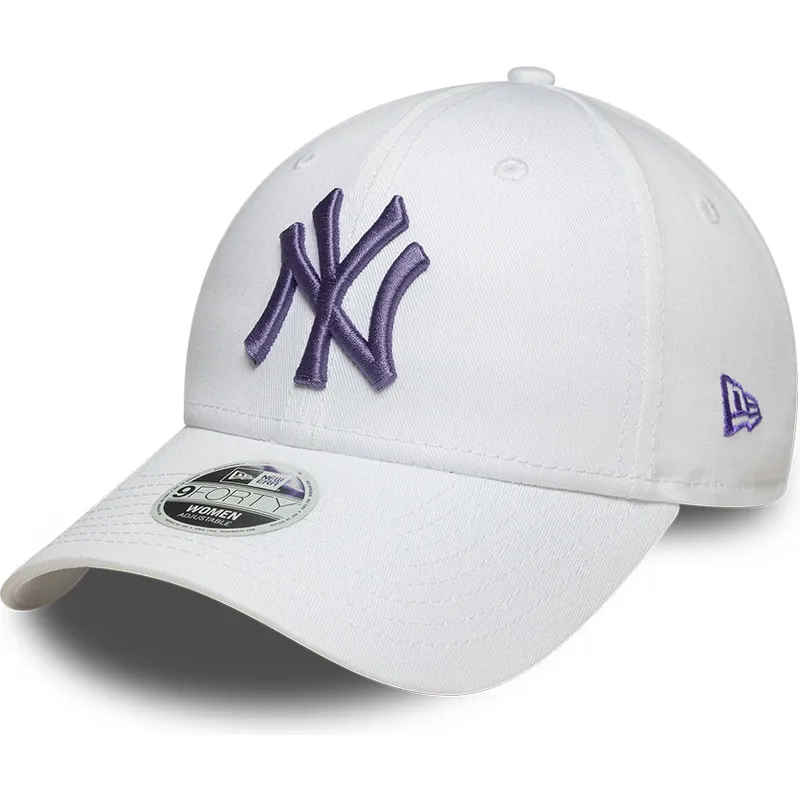 gorra-curva-blanca-ajustable-con-logo-violeta-para-mujer-9forty-league-essential-de-new-york-yankees-mlb-de-new-era